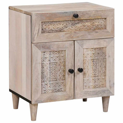 Bedside Table with Door Beige 50 x 33 x 60 cm Solid mango wood