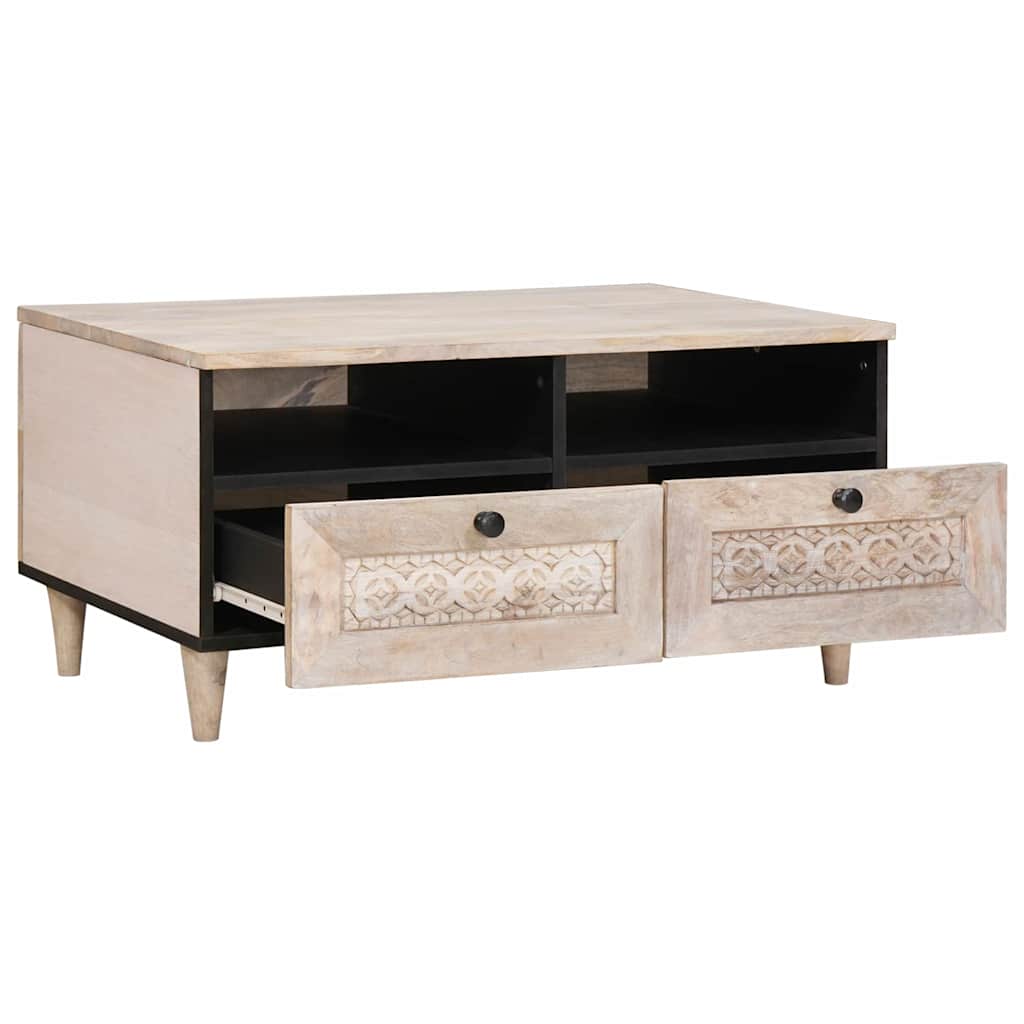 Coffee Table with Drawer White 80 x 54 x 40 cm Solid mango wood