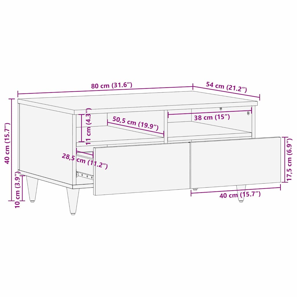 Coffee Table with Drawer White 80 x 54 x 40 cm Solid mango wood