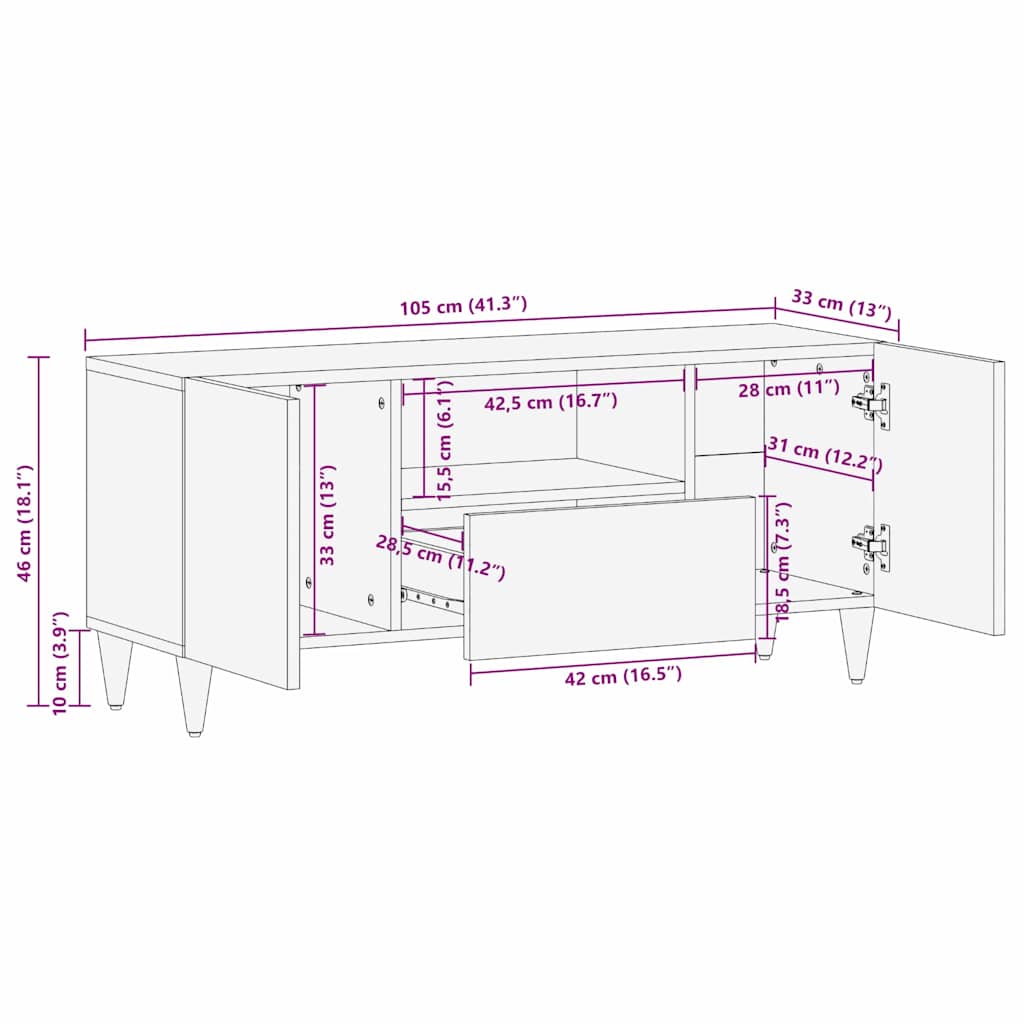 TV Cabinet with Drawer White 105 x 33 x 46 cm Solid mango wood