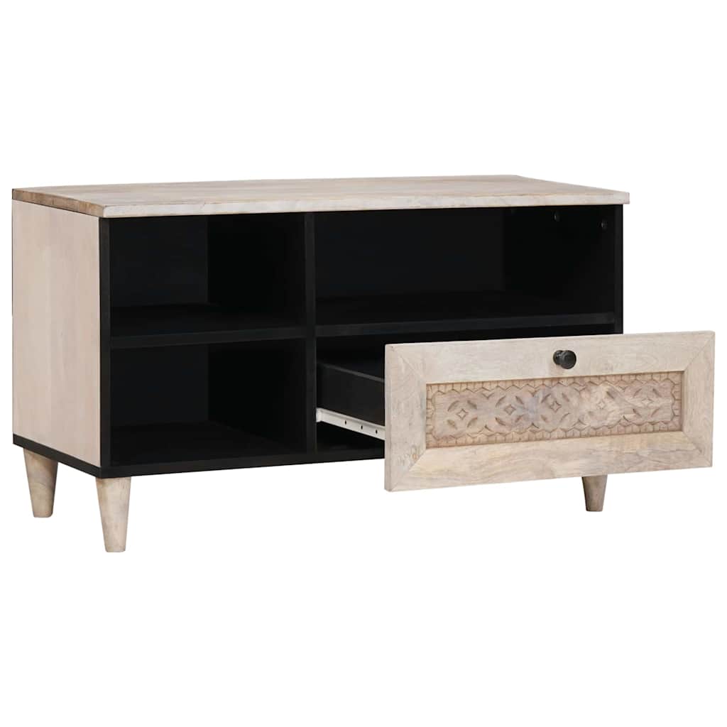 TV Cabinet with Drawer White 80 x 33 x 46 cm Solid mango wood