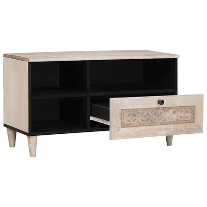 TV Cabinet with Drawer White 80 x 33 x 46 cm Solid mango wood