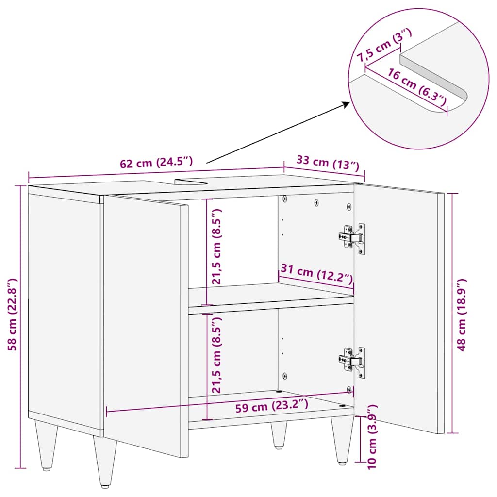Bathroom Cabinet White 62 x 33 x 58 cm Solid Wood Mango