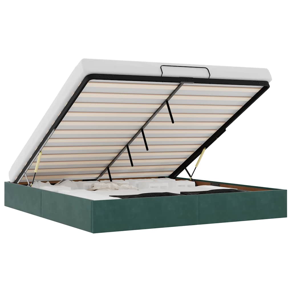 Ottoman Bed Frame No Mattress Dark Green 200x200 cm Velvet