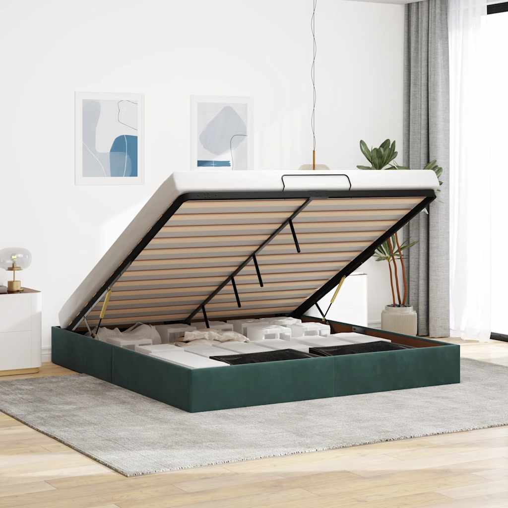 Ottoman Bed Frame No Mattress Dark Green 200x200 cm Velvet