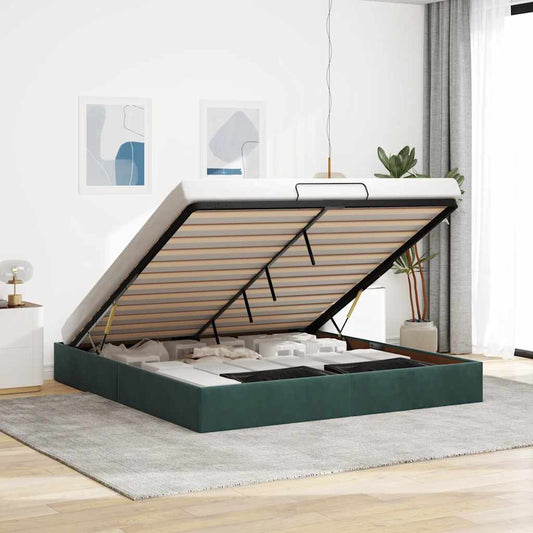 Ottoman Bed Frame No Mattress Dark Green 200x200 cm Velvet