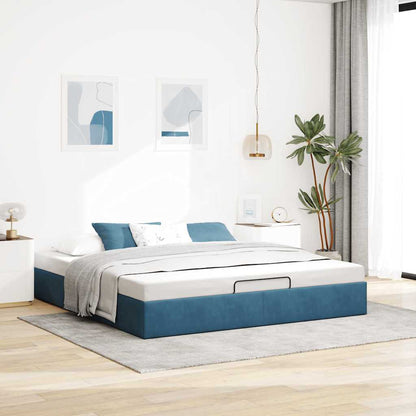Ottoman Bed Frame No Mattress Dark Blue 200x200 cm Velvet