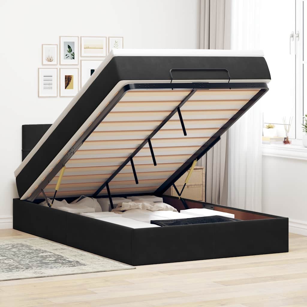 Ottoman Bed with Mattress & LEDs Black 120x200cm Velvet