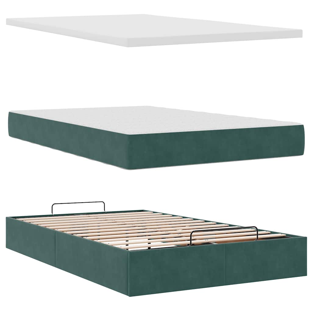 Ottoman Bed with Mattress & LEDs Dark Green 120x200cm Velvet