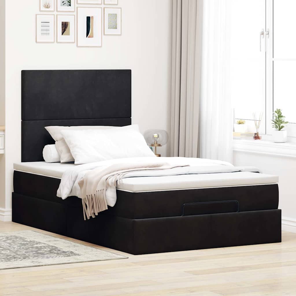 Ottoman Bed with Mattresses Black 120x200cm Velvet