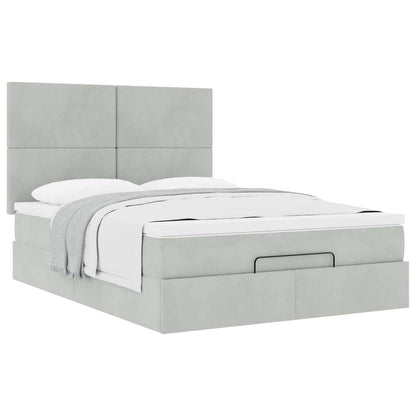 Ottoman Bed with Mattresses Light Grey 140x200cm Velvet
