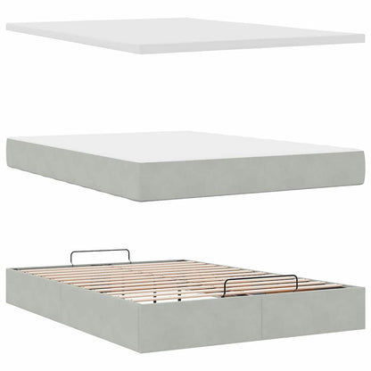 Ottoman Bed with Mattresses Light Grey 140x200cm Velvet