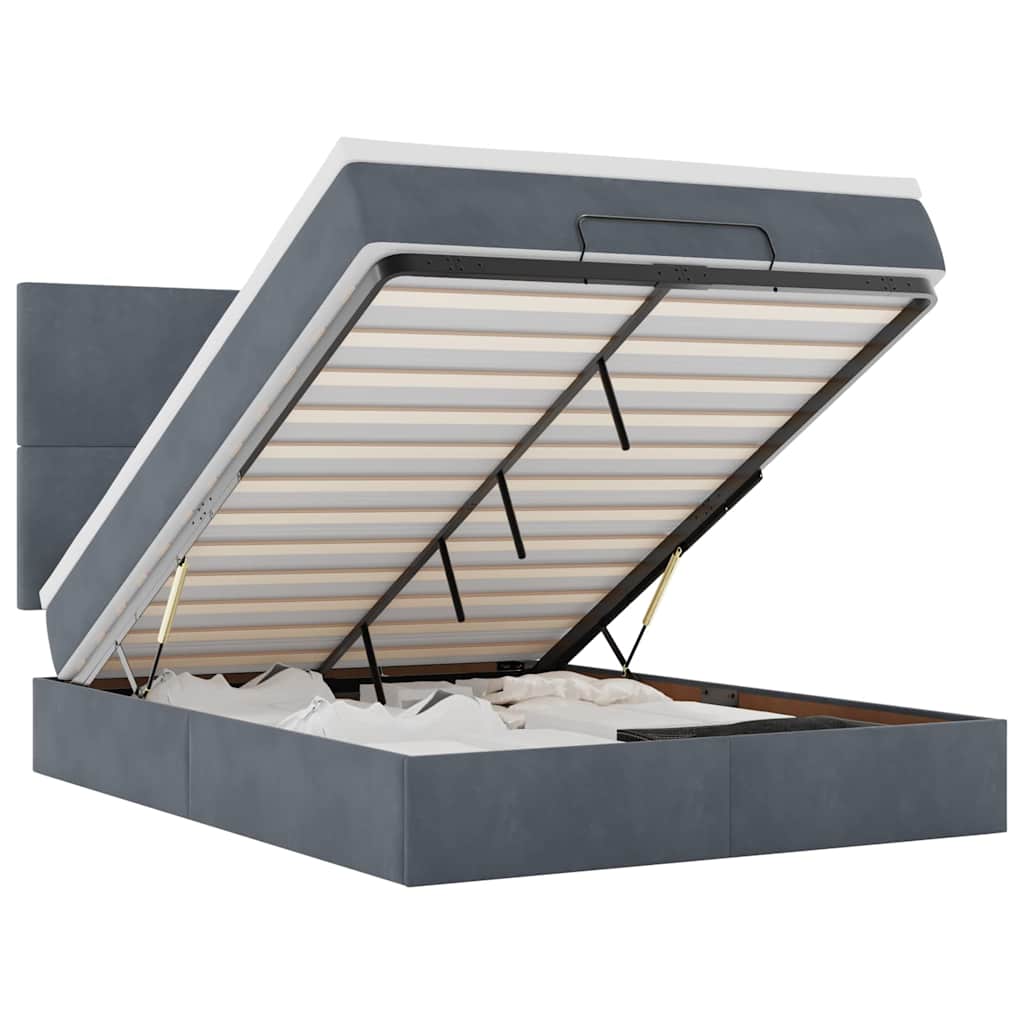 Ottoman Bed with Mattresses Dark Grey 140x200cm Velvet