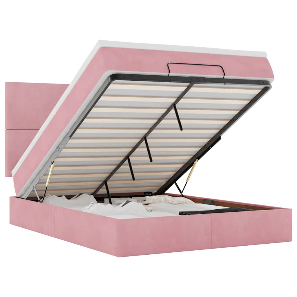 Ottoman Bed with Mattresses Pink 140x200cm Velvet