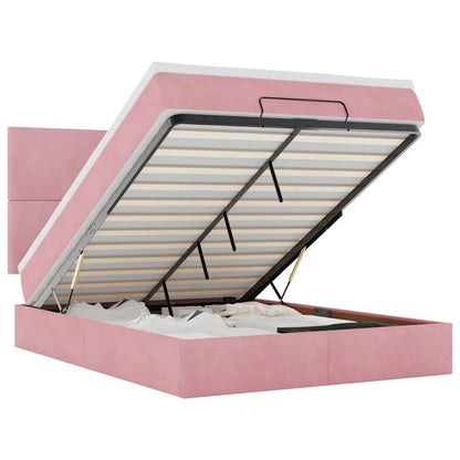 Ottoman Bed with Mattresses Pink 140x200cm Velvet
