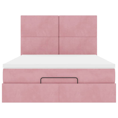 Ottoman Bed with Mattresses Pink 140x200cm Velvet