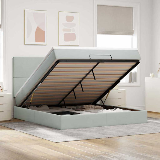 Ottoman Bed with Mattresses Light Grey 160x200cm Velvet