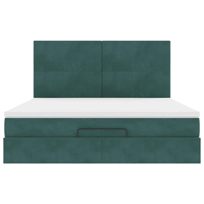 Ottoman Bed with Mattresses Dark Green 160x200cm Velvet