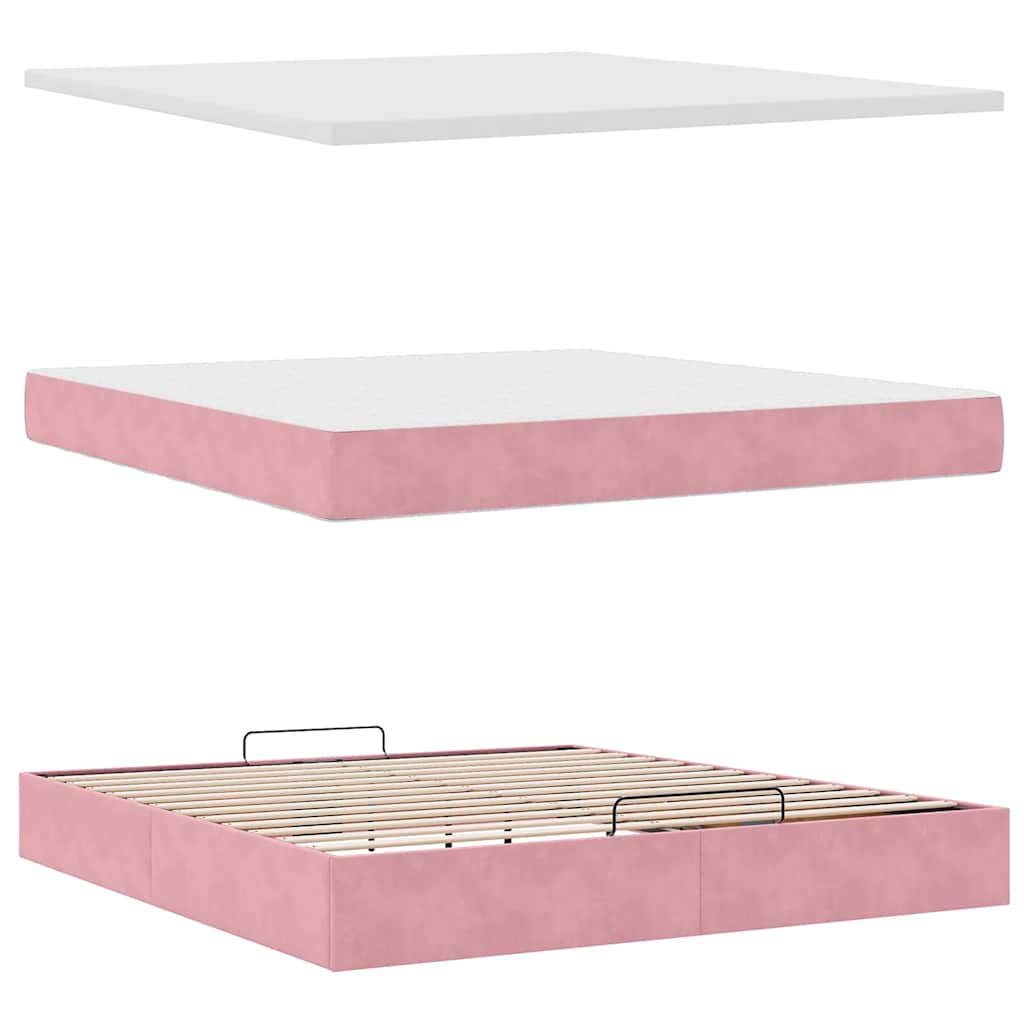 Ottoman Bed with Mattresses Pink 180x200cm Velvet