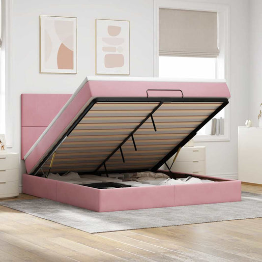 Ottoman Bed with Mattresses Pink 180x200cm Velvet