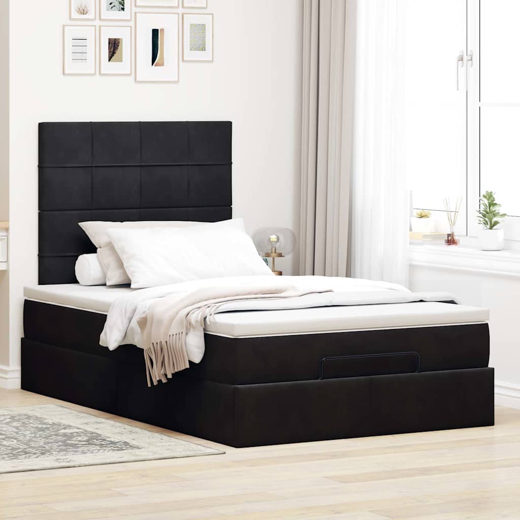 Ottoman Bed with Mattresses Black 120x200cm Velvet