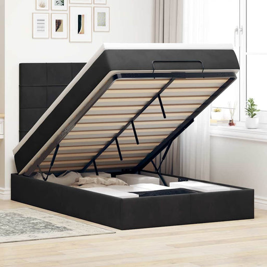 Ottoman Bed with Mattresses Black 120x200cm Velvet