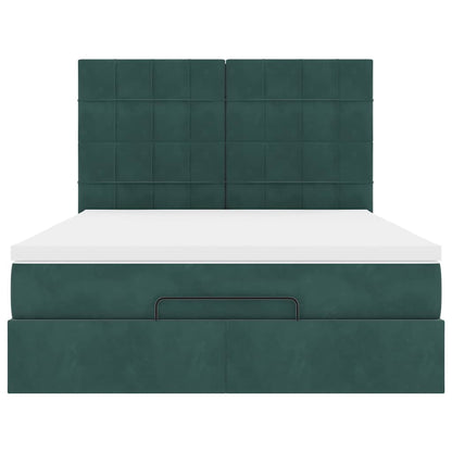 Ottoman Bed with Mattresses Dark Green 140x190cm Velvet