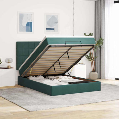 Ottoman Bed with Mattresses Dark Green 140x190cm Velvet
