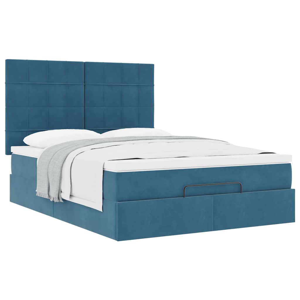 Ottoman Bed with Mattresses Dark Blue 140x190cm Velvet