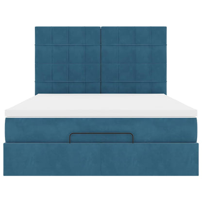 Ottoman Bed with Mattresses Dark Blue 140x190cm Velvet