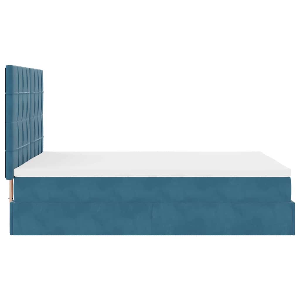 Ottoman Bed with Mattresses Dark Blue 140x190cm Velvet