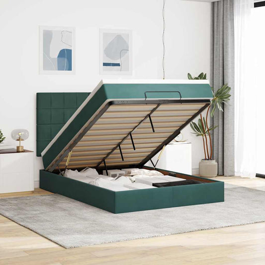 Ottoman Bed with Mattresses Dark Green 140x200cm Velvet