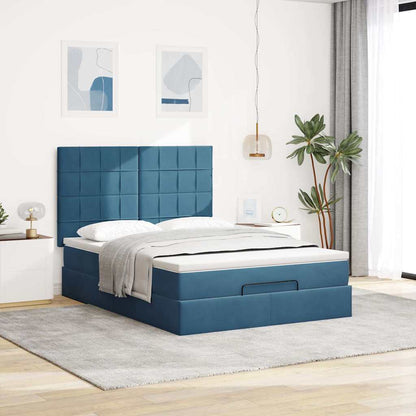 Ottoman Bed with Mattresses Dark Blue 140x200cm Velvet