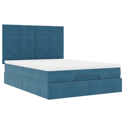 Ottoman Bed with Mattresses Dark Blue 140x200cm Velvet