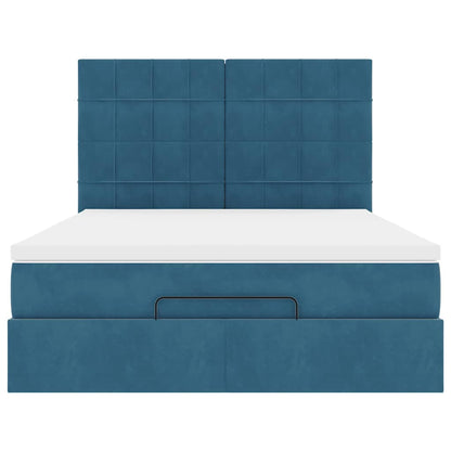Ottoman Bed with Mattresses Dark Blue 140x200cm Velvet