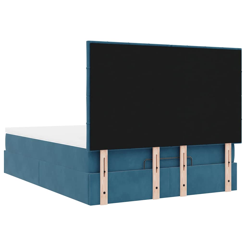 Ottoman Bed with Mattresses Dark Blue 140x200cm Velvet