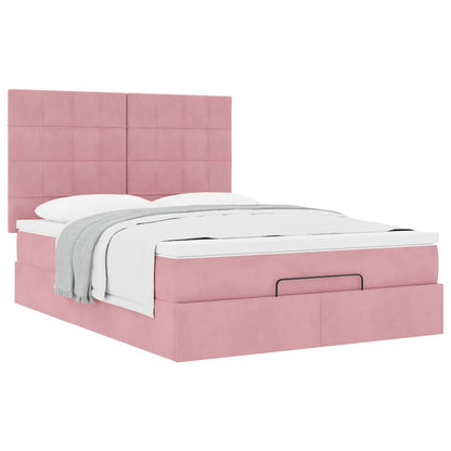 Ottoman Bed with Mattresses Pink 140x200cm Velvet
