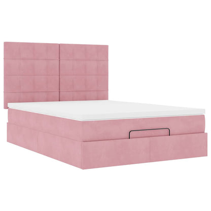 Ottoman Bed with Mattresses Pink 140x200cm Velvet