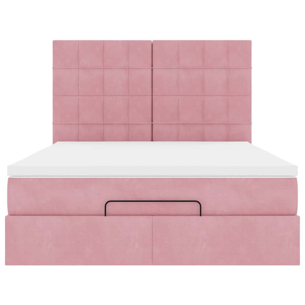 Ottoman Bed with Mattresses Pink 140x200cm Velvet