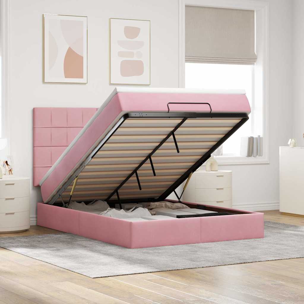 Ottoman Bed with Mattresses Pink 140x200cm Velvet