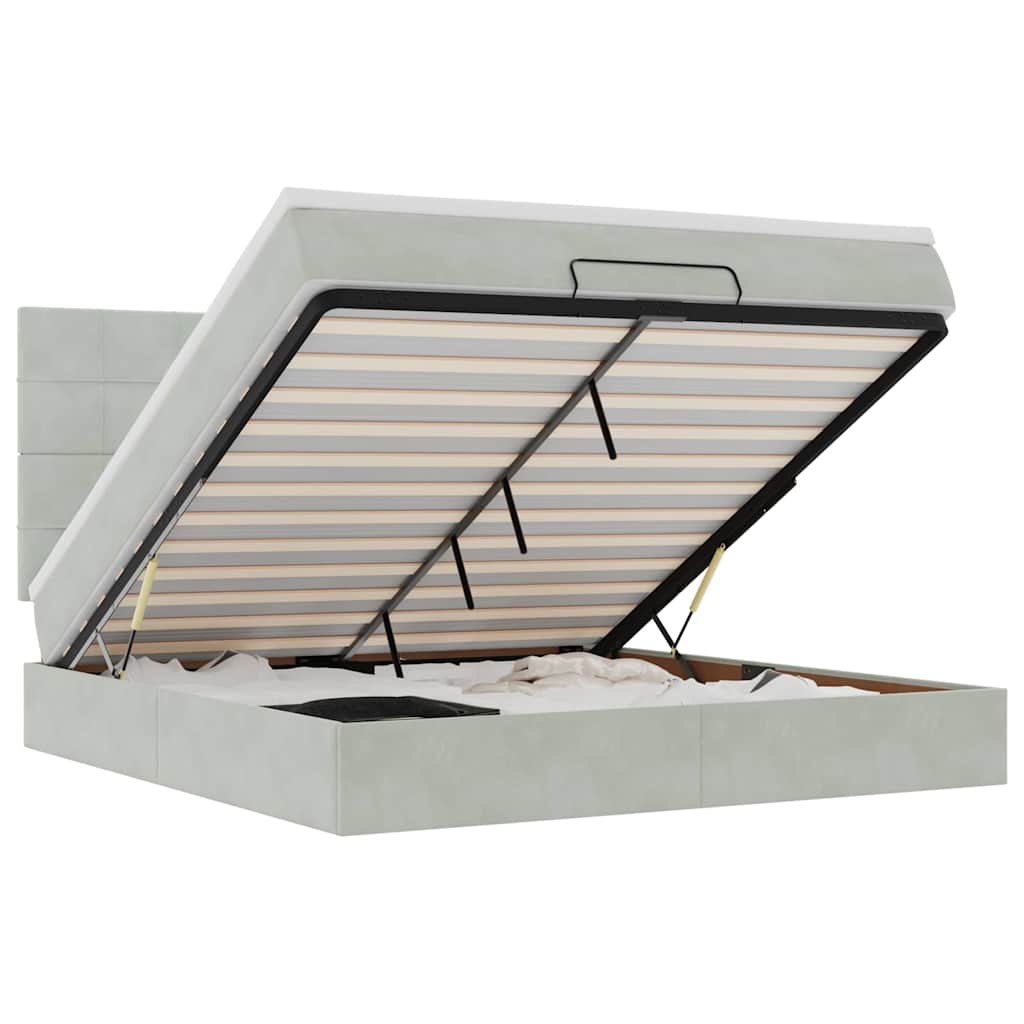 Ottoman Bed with Mattresses Light Grey 160x200cm Velvet