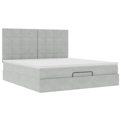 Ottoman Bed with Mattresses Light Grey 160x200cm Velvet
