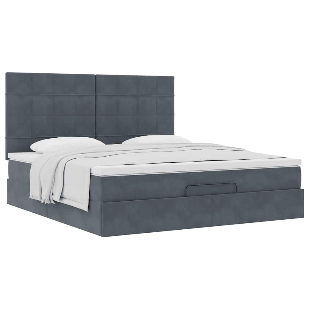 Ottoman Bed with Mattresses Dark Grey 160x200cm Velvet
