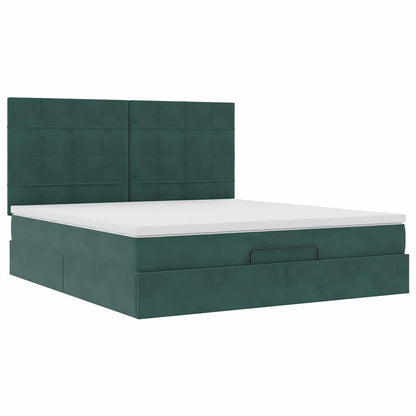 Ottoman Bed with Mattresses Dark Green 160x200cm Velvet