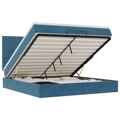 Ottoman Bed with Mattresses Dark Blue 160x200cm Velvet