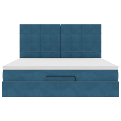Ottoman Bed with Mattresses Dark Blue 160x200cm Velvet