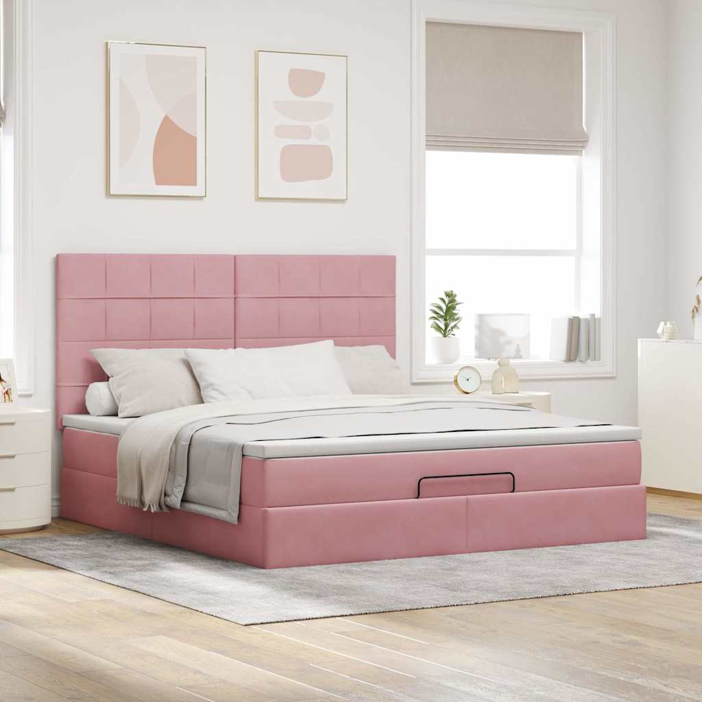 Ottoman Bed with Mattresses Pink 180x200cm Velvet