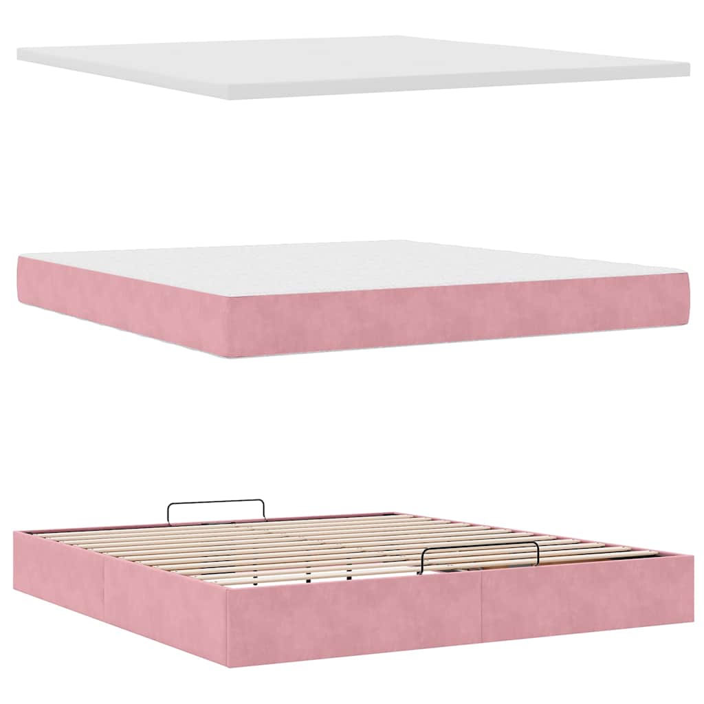 Ottoman Bed with Mattresses Pink 180x200cm Velvet