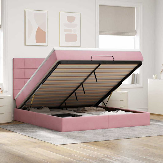 Ottoman Bed with Mattresses Pink 180x200cm Velvet