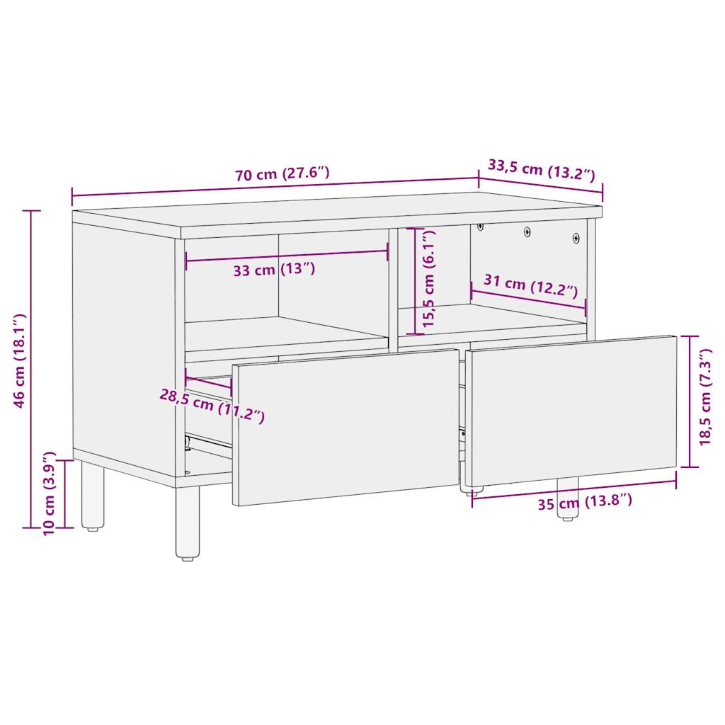 TV Cabinet Black 70x33.5x46 cm Solid Rough Wood Mango